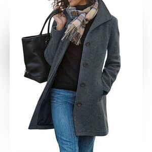 Women's Gray Pea Coat NEW L Large Buttons Pockets